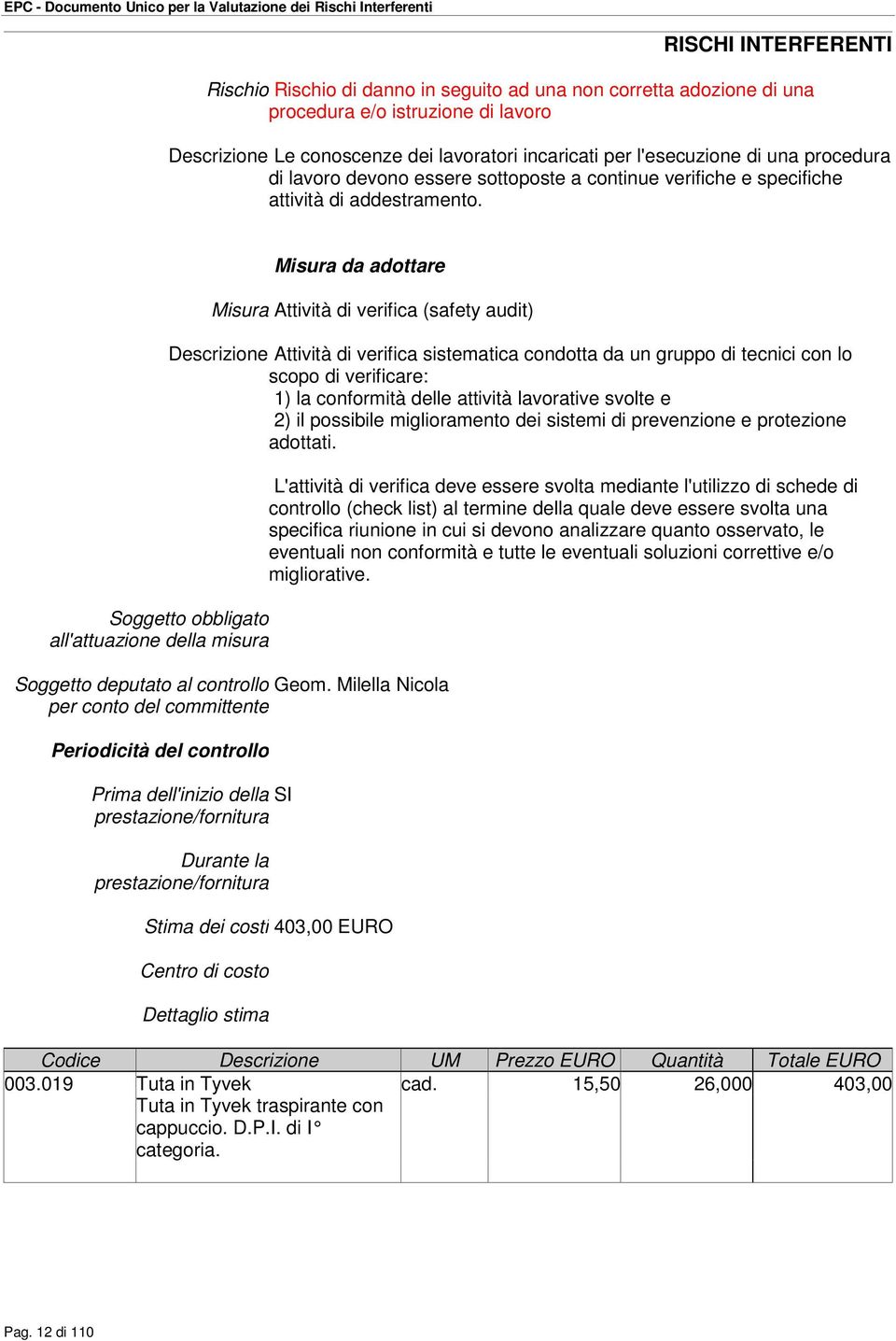 Misura Attività di verifica (safety audit) Descrizione Attività di verifica sistematica condotta da un gruppo di tecnici con lo scopo di verificare: 1) la conformità delle attività lavorative svolte