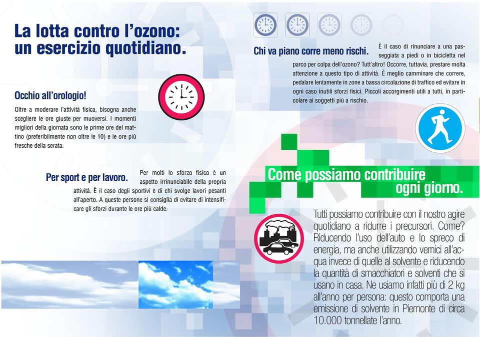 È il caso di rinunciare a una passeggiata a piedi o in bicicletta nel parco per colpa dell ozono? Tutt altro! Occorre, tuttavia, prestare molta attenzione a questo tipo di attività.