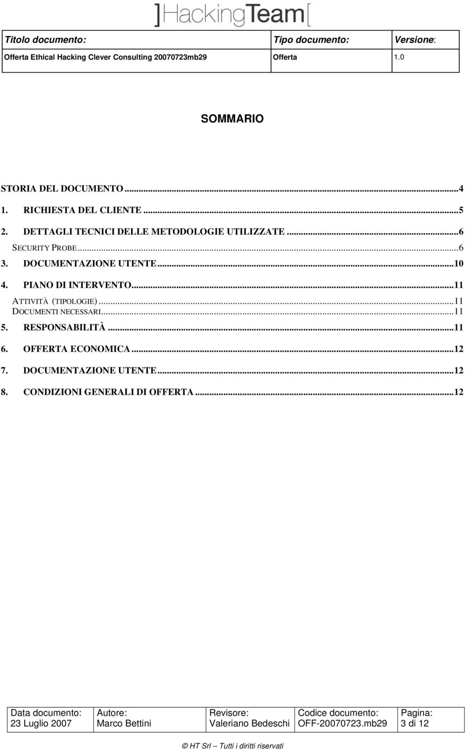 PIANO DI INTERVENTO...11 ATTIVITÀ (TIPOLOGIE)...11 DOCUMENTI NECESSARI...11 5. RESPONSABILITÀ...11 6. OFFERTA ECONOMICA.