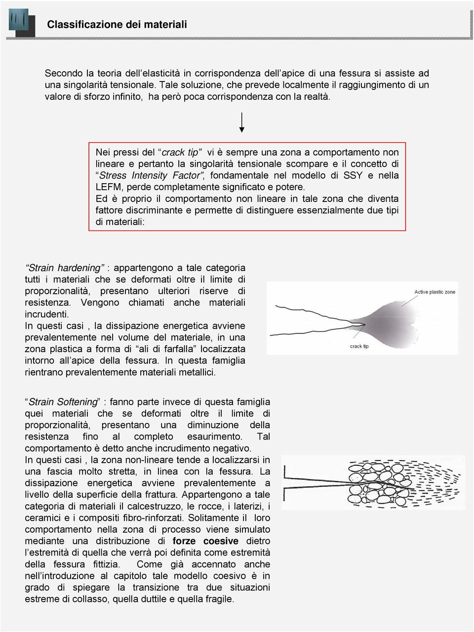 Ni rssi dl crack ti vi è smr una zona a comortamnto non linar rtanto la singolarità tnsional scomar il conctto di Strss Intnsity Factor, fondamntal nl modllo di SSY nlla LEFM, rd comltamnt