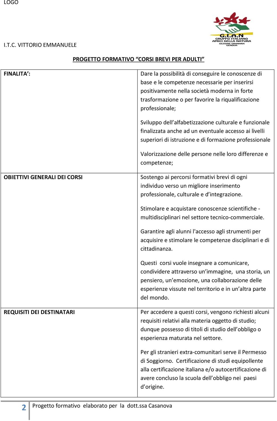 di formazione professionale Valorizzazione delle persone nelle loro differenze e competenze; OBIETTIVI GENERALI DEI CORSI Sostengo ai percorsi formativi brevi di ogni individuo verso un migliore