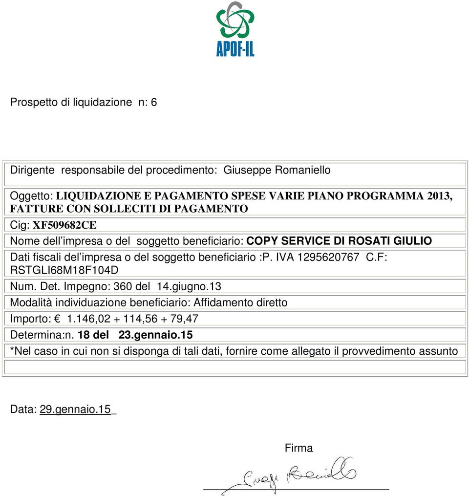 impresa o del soggetto beneficiario :P. IVA 1295620767 C.