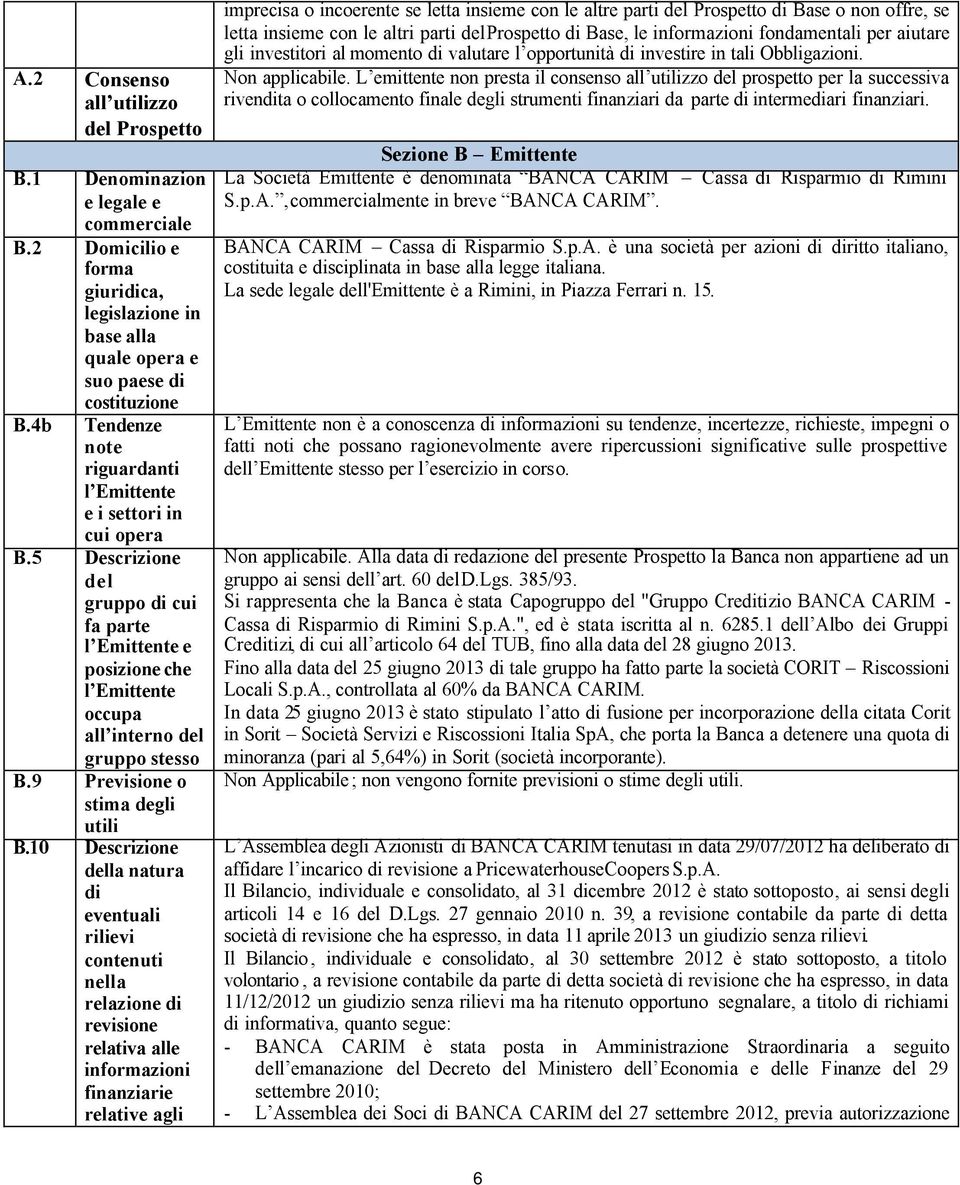 9 Previsione o stima degli utili B.