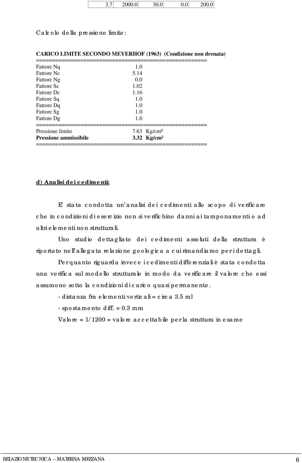 63 Kg/cm² Pressione ammissibile 3.