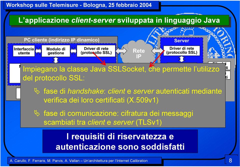 handshake: client e server autenticati mediante verifica dei loro certificati (X.