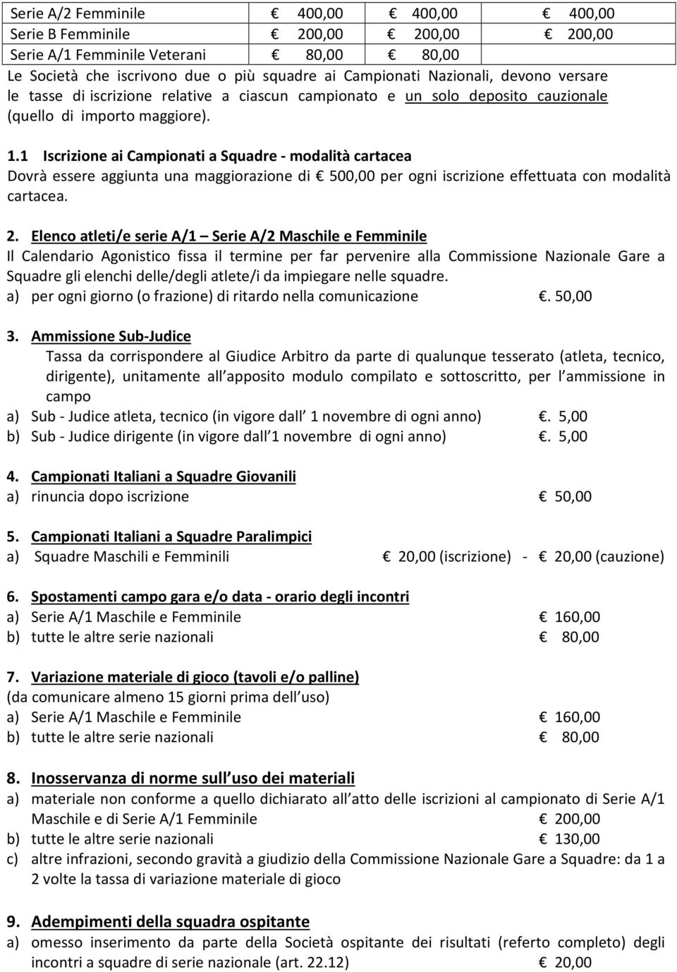 1 Iscrizione ai Campionati a Squadre - modalità cartacea Dovrà essere aggiunta una maggiorazione di 500,00 per ogni iscrizione effettuata con modalità cartacea. 2.