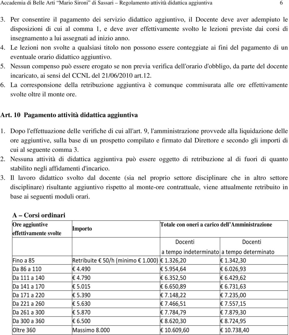 insegnamento a lui assegnati ad inizio anno. 4. Le lezioni non svolte a qualsiasi titolo non possono essere conteggiate ai fini del pagamento di un eventuale orario didattico aggiuntivo. 5.