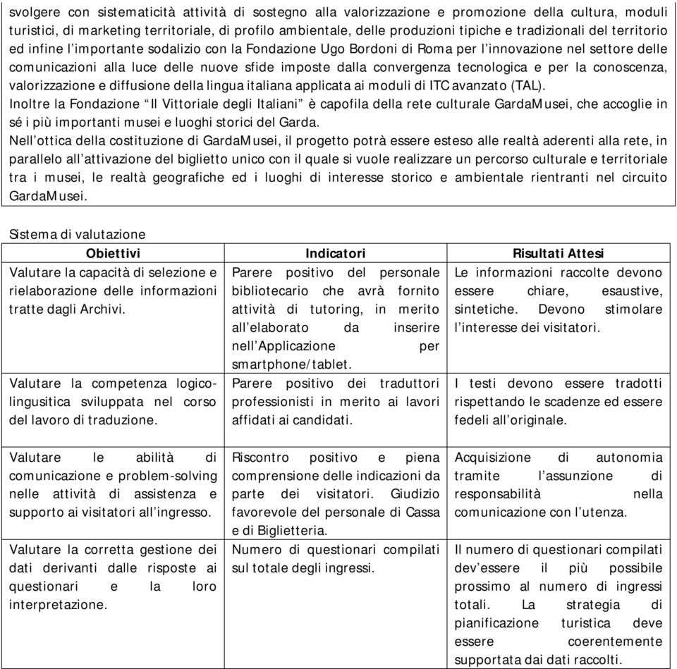 convergenza tecnologica e per la conoscenza, valorizzazione e diffusione della lingua italiana applicata ai moduli di ITC avanzato (TAL).