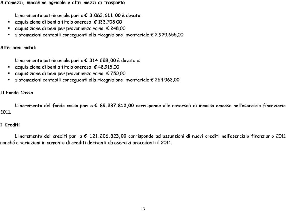 628,00 è dovuto a: acquisizione di beni a titolo oneroso 48.915,00 acquisizione di beni per provenienza varia 750,00 sistemazioni contabili conseguenti alla ricognizione inventariale 264.