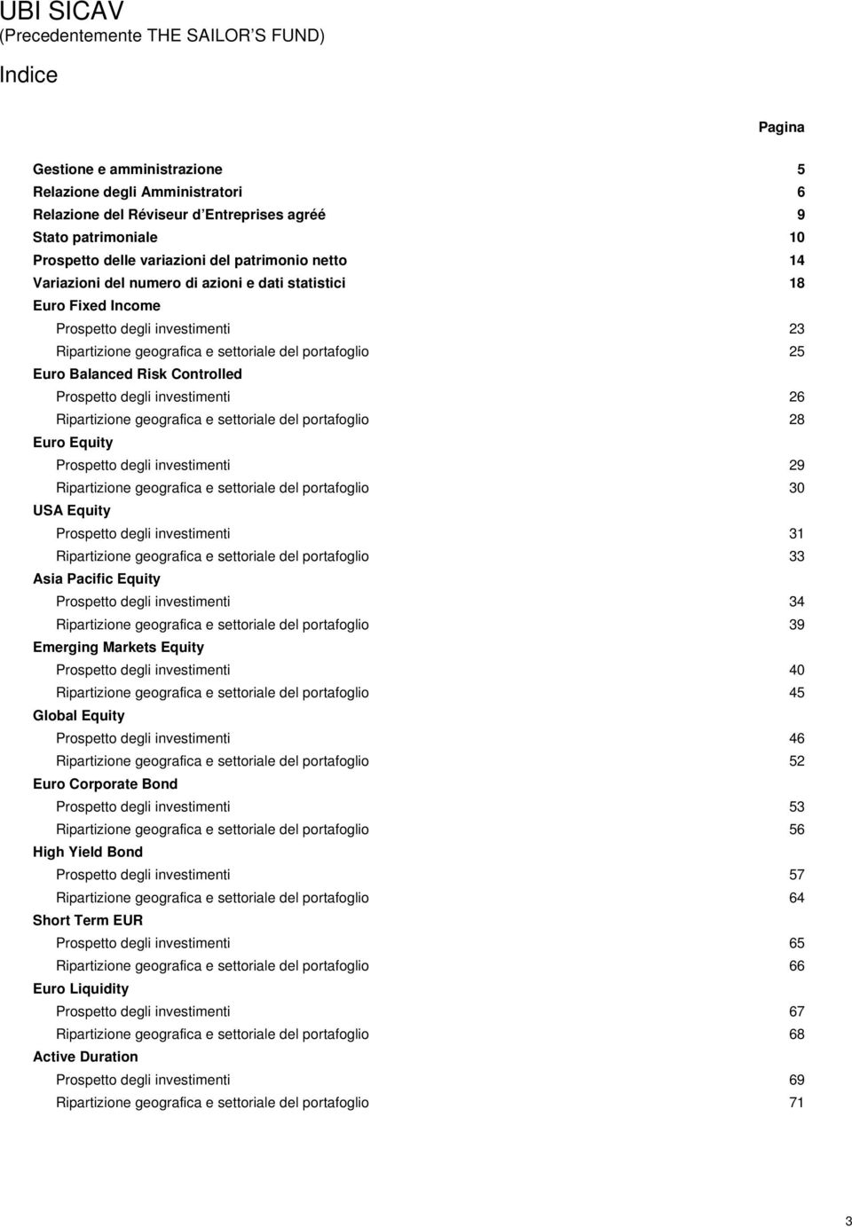 degli investimenti 26 Ripartizione geografica e settoriale del portafoglio 28 Euro Equity Prospetto degli investimenti 29 Ripartizione geografica e settoriale del portafoglio 30 USA Equity Prospetto