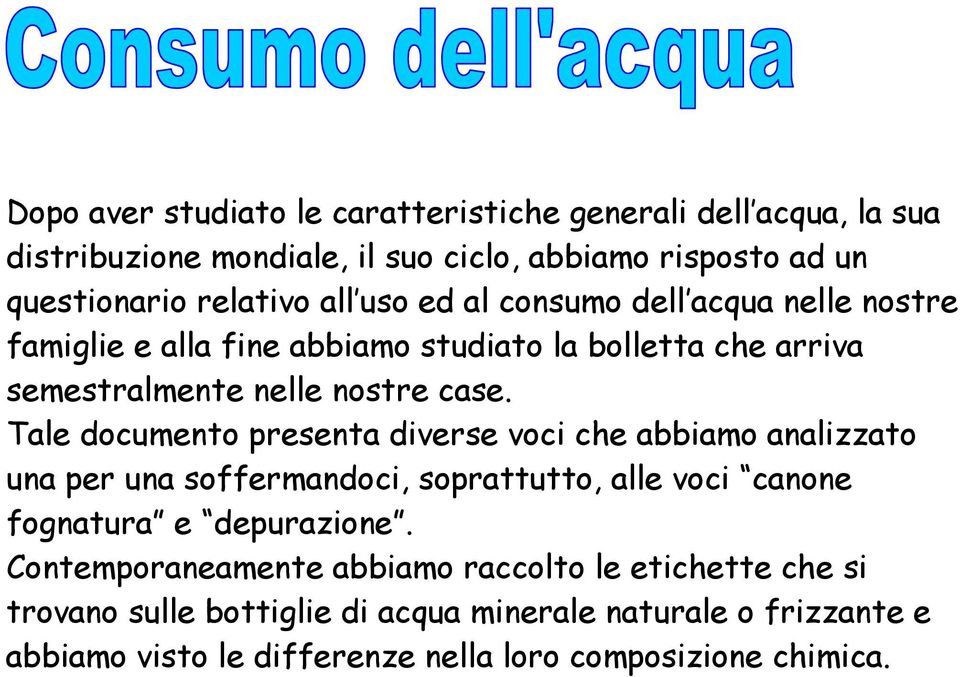 Tale documento presenta diverse voci che abbiamo analizzato una per una soffermandoci, soprattutto, alle voci canone fognatura e depurazione.