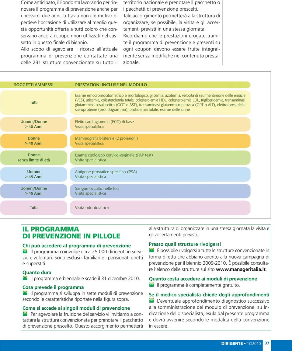 Allo scopo di agevolare il ricorso all attuale programma di prevenzione contattate una delle 231 strutture convenzionate su tutto il territorio nazionale e prenotare il pacchetto o i pacchetti di