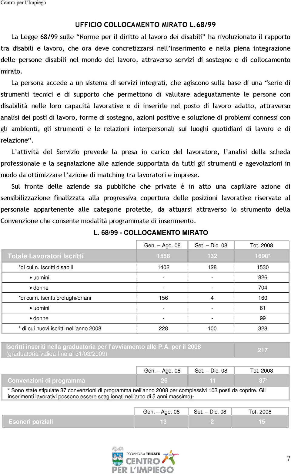 delle persone disabili nel mondo del lavoro, attraverso servizi di sostegno e di collocamento mirato.