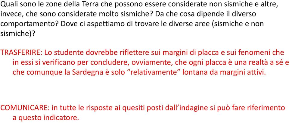 TRASFERIRE: Lo studente dovrebbe riflettere sui margini di placca e sui fenomeni che in essi si verificano per concludere, ovviamente, che ogni