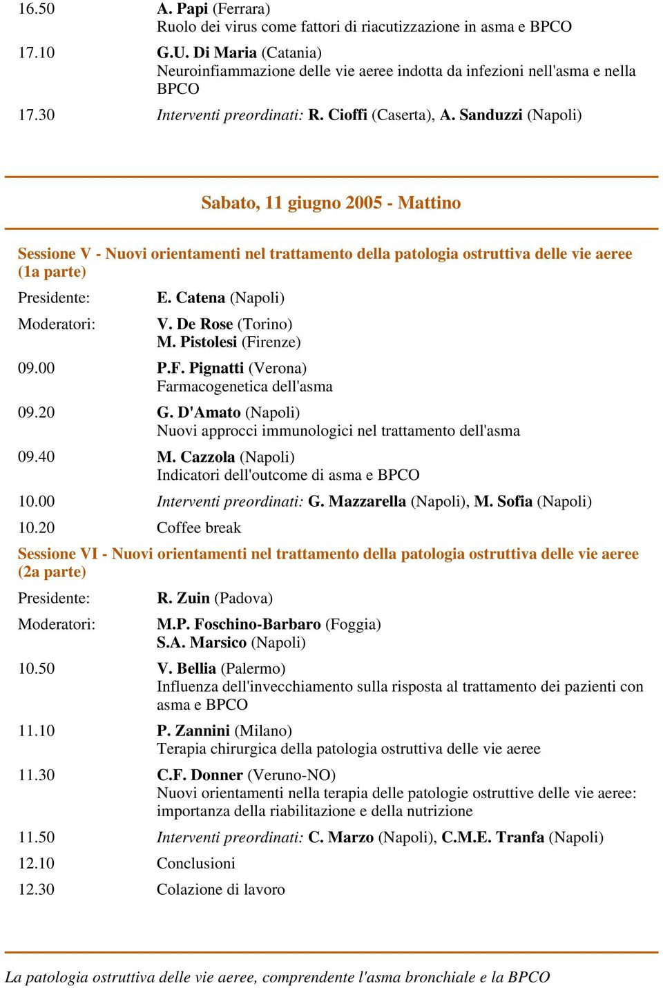 Sanduzzi (Napoli) Sabato, 11 giugno 2005 - Mattino Sessione V - Nuovi orientamenti nel trattamento della patologia ostruttiva delle vie aeree (1a parte) Presidente: E. Catena (Napoli) Moderatori: V.