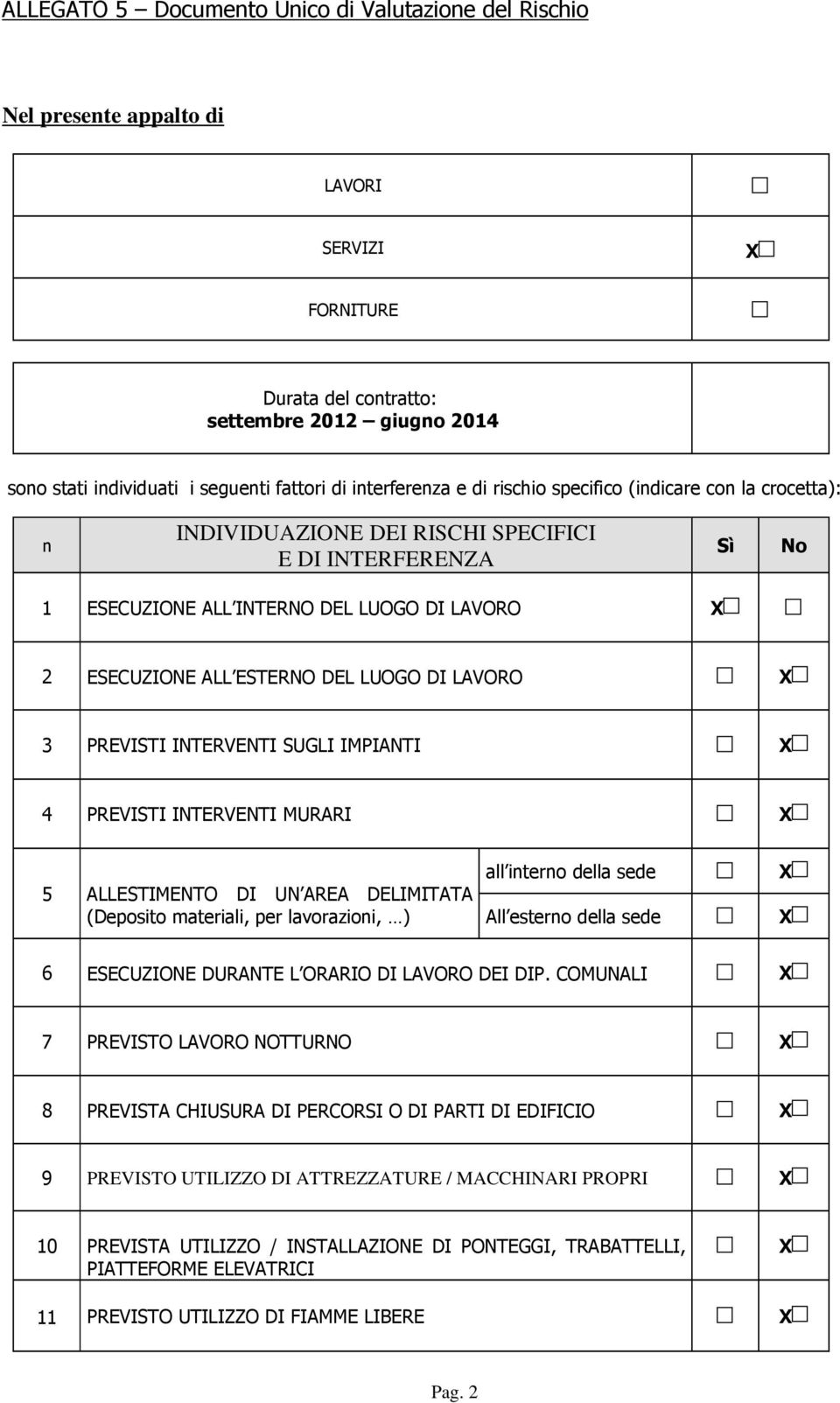 4 PREVISTI INTERVENTI MURARI 5 ALLESTIMENTO DI UN AREA DELIMITATA (Deposito materiali, per lavorazioni, ) all interno della sede All esterno della sede 6 ESECUZIONE DURANTE L ORARIO DI LAVORO DEI DIP.