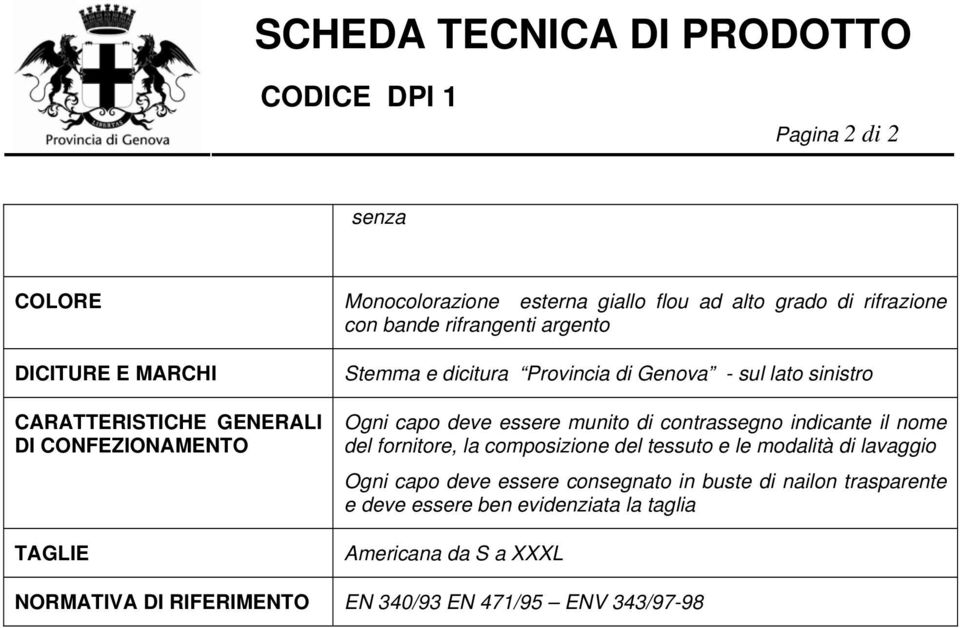 sinistro Ogni capo deve essere munito di contrassegno indicante il nome del fornitore, la composizione del tessuto e le modalità di lavaggio Ogni capo