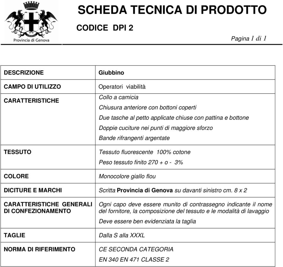 Monocolore giallo flou DICITURE E MARCHI Scritta Provincia di Genova su davanti sinistro cm.