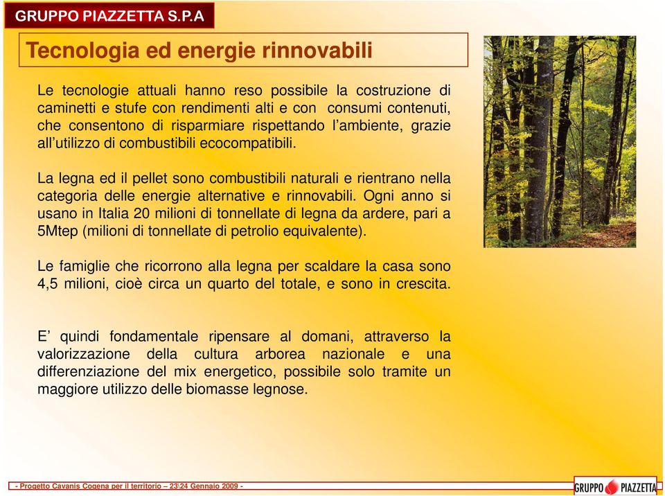 Ogni anno si usano in Italia 20 milioni di tonnellate di legna da ardere, pari a 5Mtep (milioni di tonnellate di petrolio equivalente).
