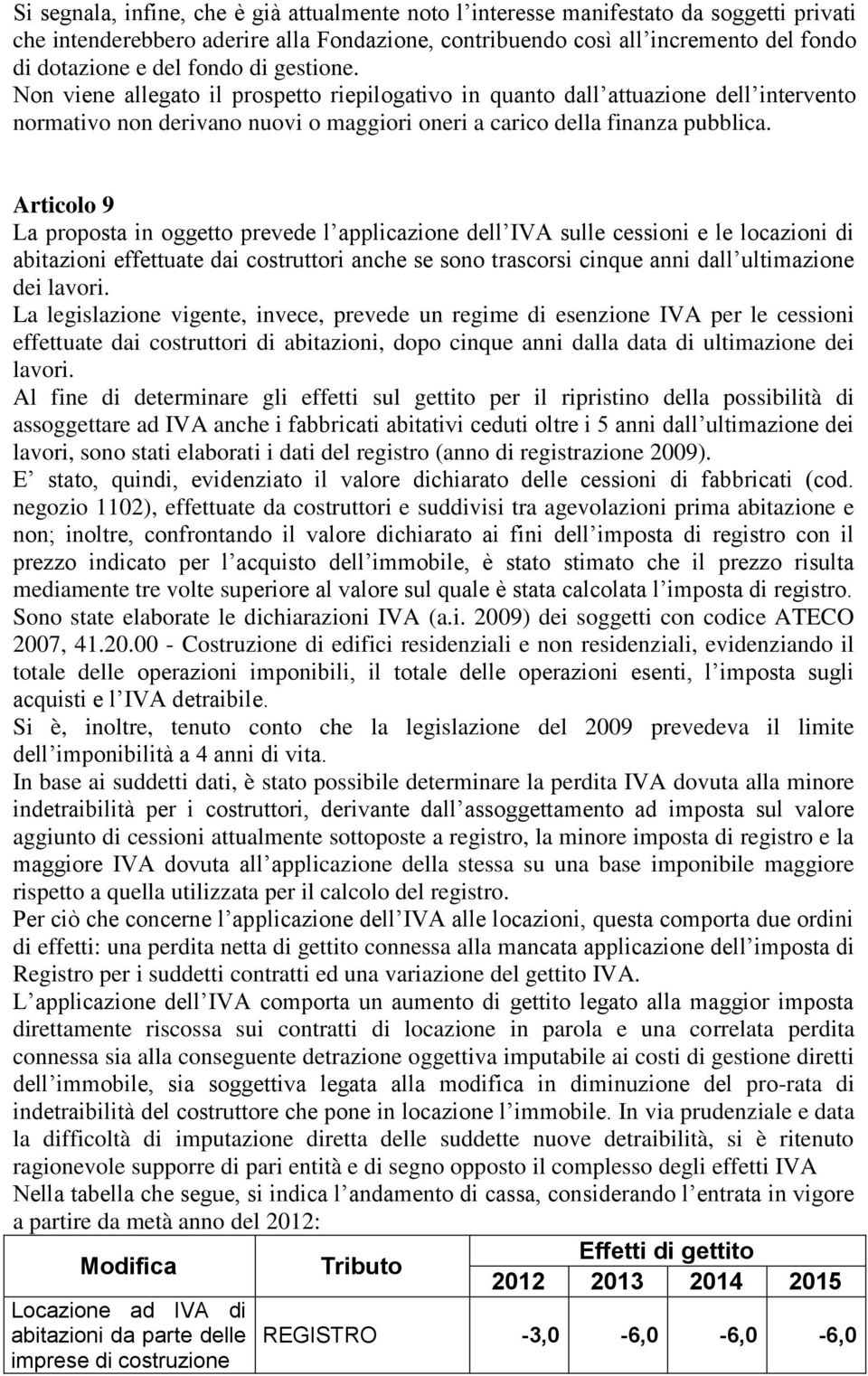 Articolo 9 La proposta in oggetto prevede l applicazione dell IVA sulle cessioni e le locazioni di abitazioni effettuate dai costruttori anche se sono trascorsi cinque anni dall ultimazione dei