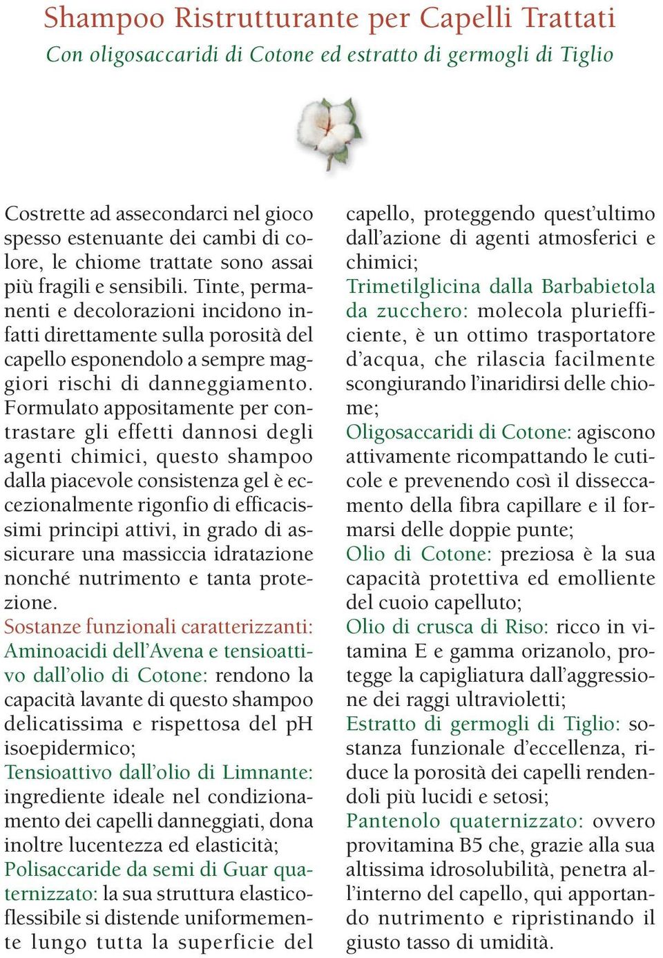 Formulato appositamente per contrastare gli effetti dannosi degli agenti chimici, questo shampoo dalla piacevole consistenza gel è eccezionalmente rigonfio di efficacissimi principi attivi, in grado