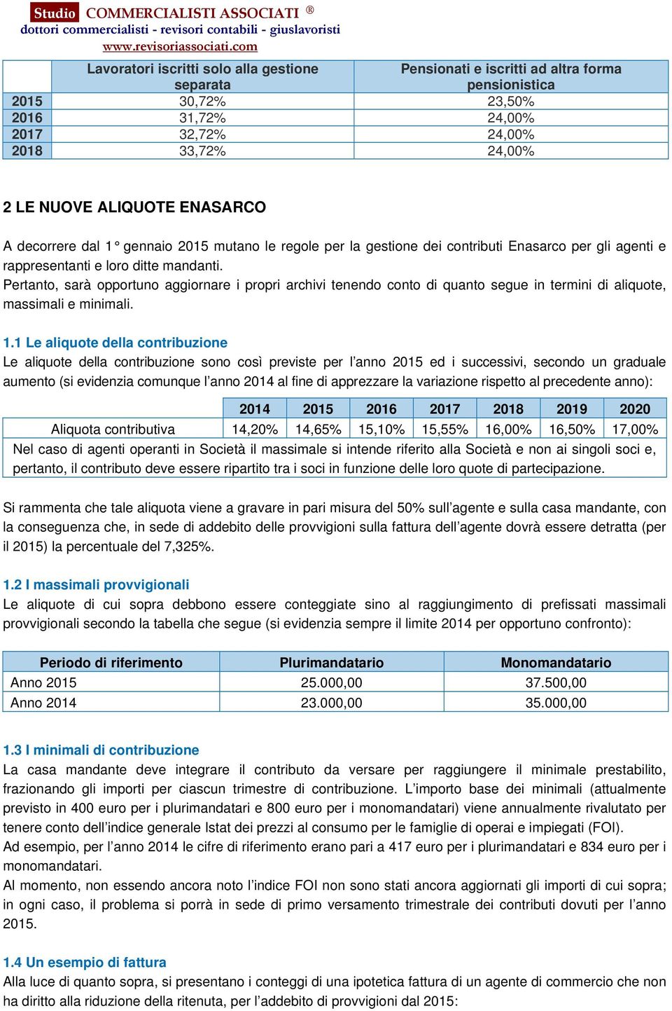 Pertanto, sarà opportuno aggiornare i propri archivi tenendo conto di quanto segue in termini di aliquote, massimali e minimali. 1.