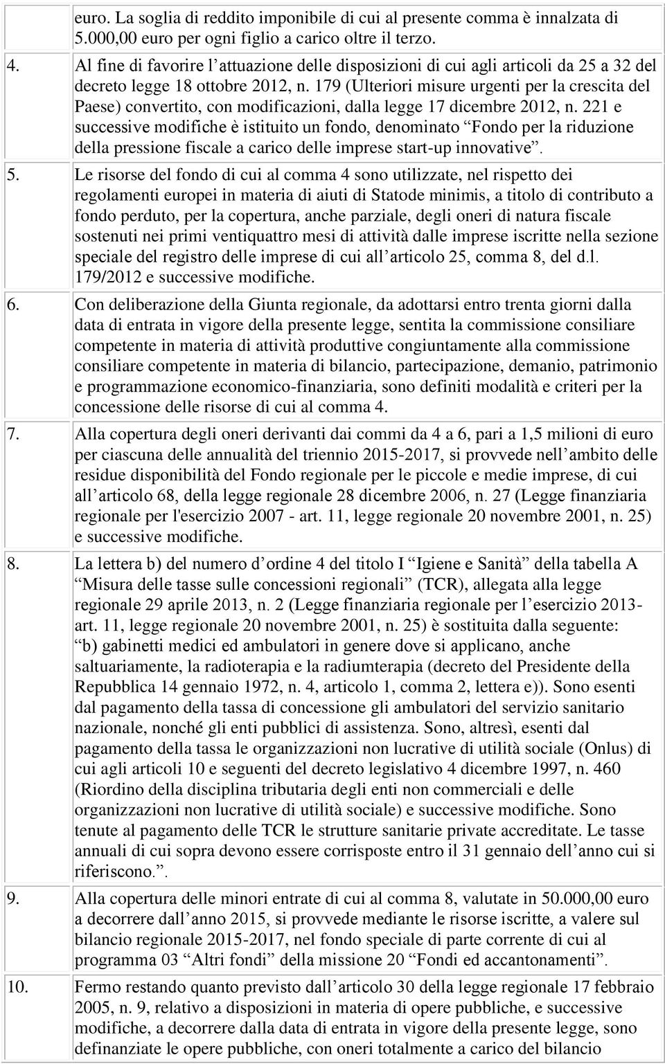 179 (Ulteriori misure urgenti per la crescita del Paese) convertito, con modificazioni, dalla legge 17 dicembre 2012, n.