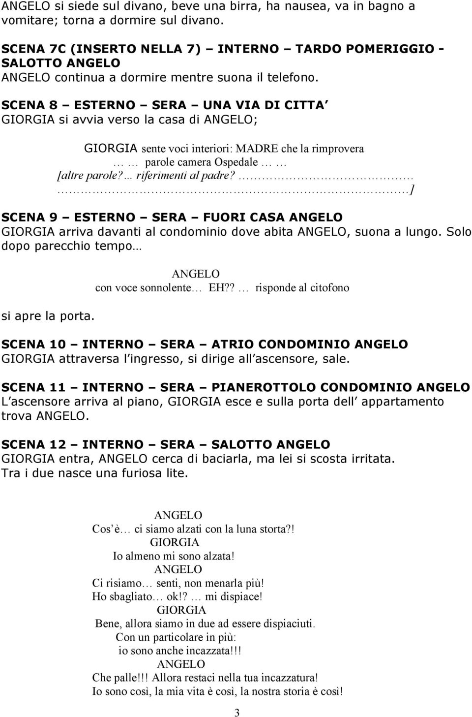 SCENA 8 ESTERNO SERA UNA VIA DI CITTA si avvia verso la casa di ; sente voci interiori: MADRE che la rimprovera parole camera Ospedale [altre parole? riferimenti al padre?