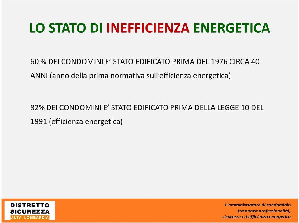 prima normativa sull efficienza energetica) 82% DEI CONDOMINI