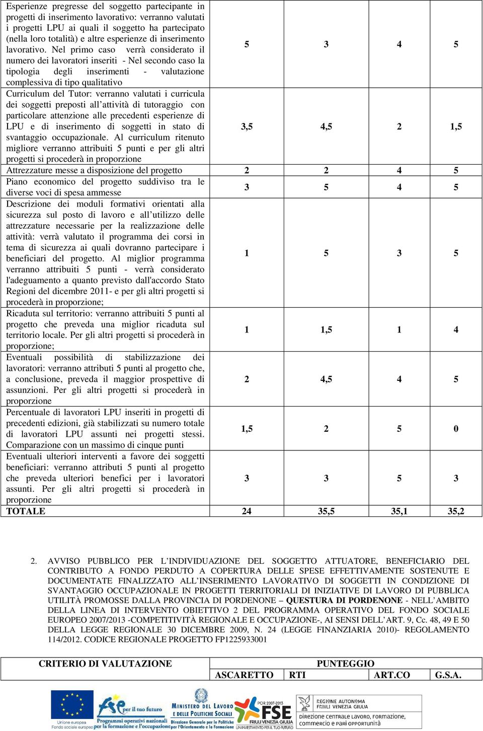 Nel primo caso verrà considerato il 5 3 4 5 numero dei lavoratori inseriti - Nel secondo caso la tipologia degli inserimenti - valutazione complessiva di tipo qualitativo Curriculum del Tutor: