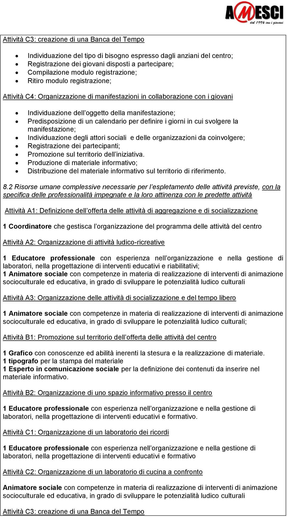 calendario per definire i giorni in cui svolgere la manifestazione; Individuazione degli attori sociali e delle organizzazioni da coinvolgere; Registrazione dei partecipanti; Promozione sul