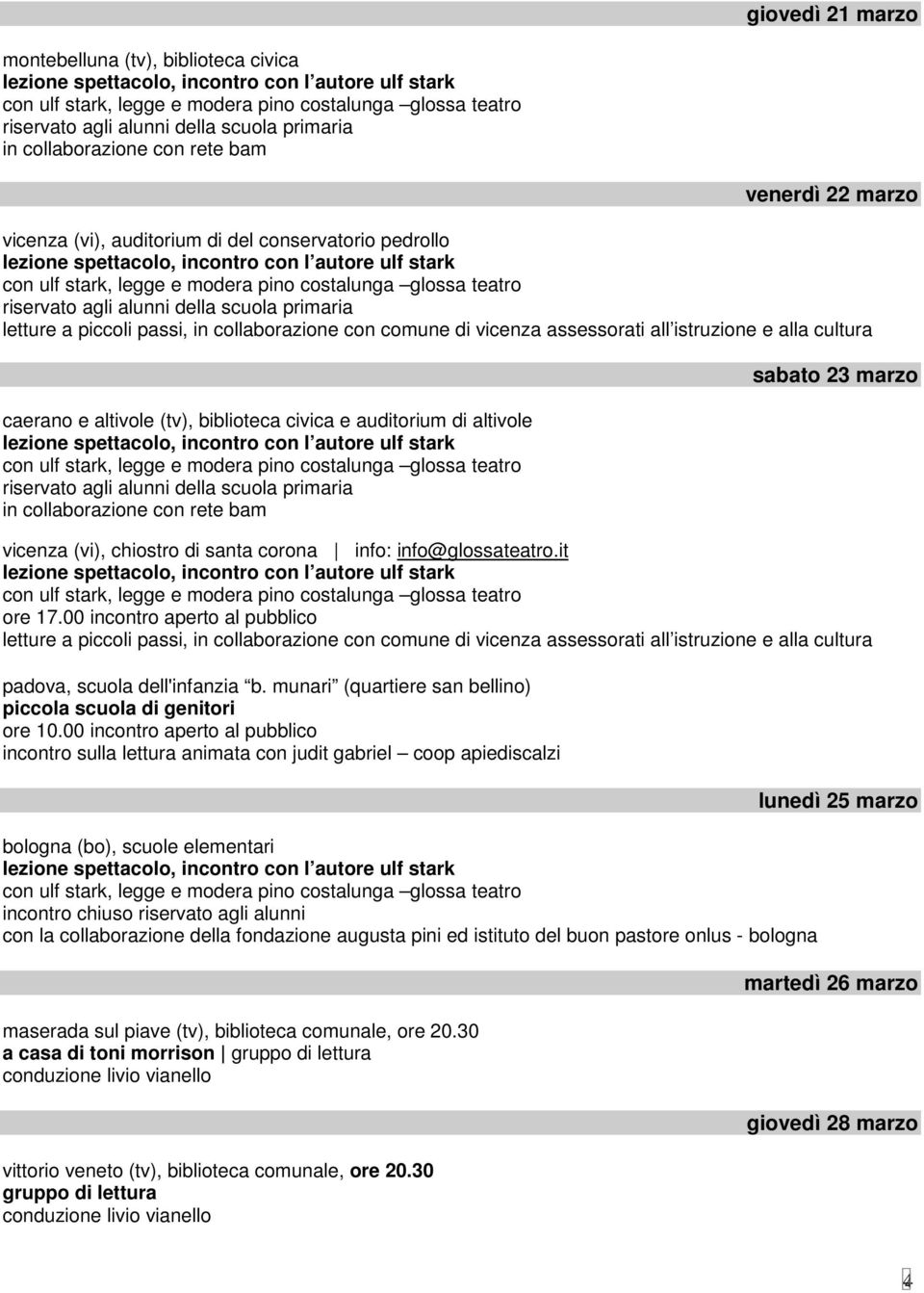 00 incontro aperto al pubblico letture a piccoli passi, in collaborazione con comune di vicenza assessorati all istruzione e alla cultura padova, scuola dell'infanzia b.