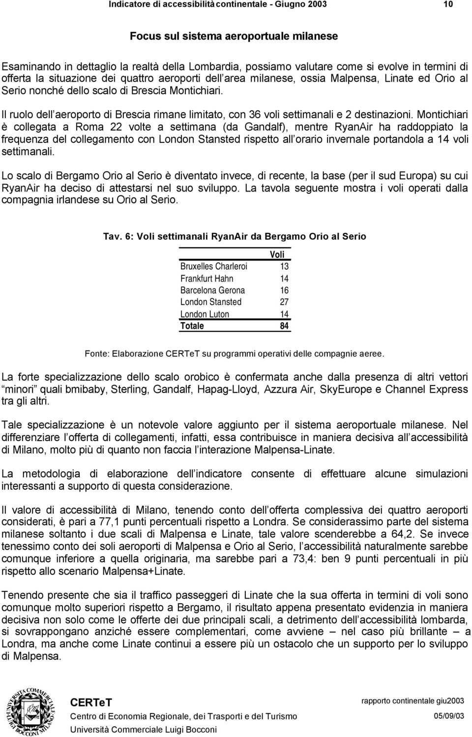 Il ruolo dell aeroporto di Brescia rimane limitato, con 36 voli settimanali e 2 destinazioni.