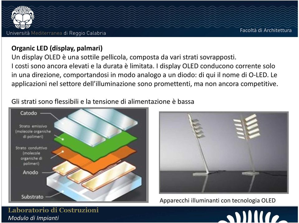 I display OLED conducono corrente solo in una direzione, comportandosi in modo analogo a un diodo: di qui il nome di O-LED.