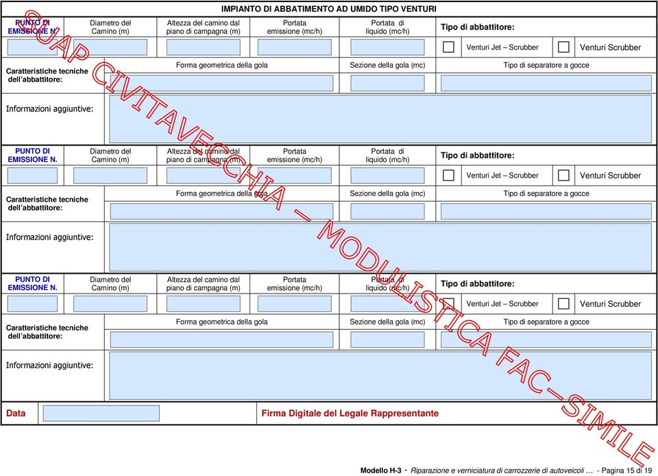 campagna (m) Portata emissione (mc/h) Portata di liquido (mc/h) Tipo di abbattitore: Venturi Jet  campagna (m) Portata emissione (mc/h) Portata di liquido (mc/h) Tipo di abbattitore: Venturi Jet