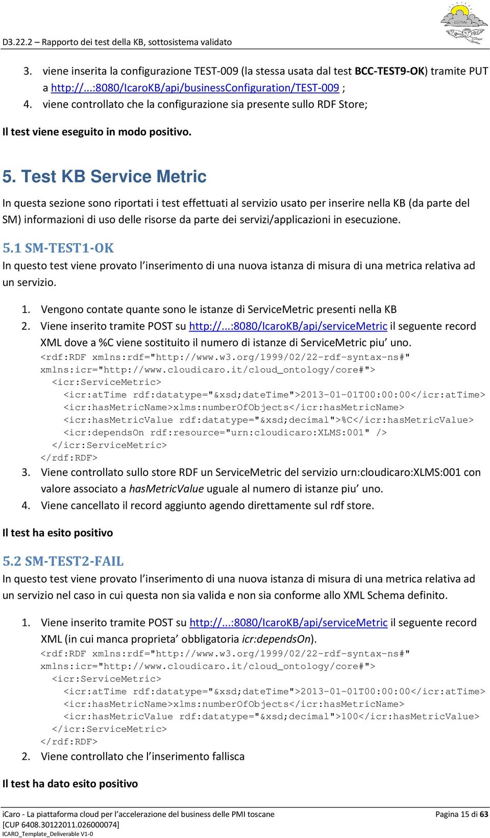 Test KB Service Metric In questa sezione sono riportati i test effettuati al servizio usato per inserire nella KB (da parte del SM) informazioni di uso delle risorse da parte dei servizi/applicazioni