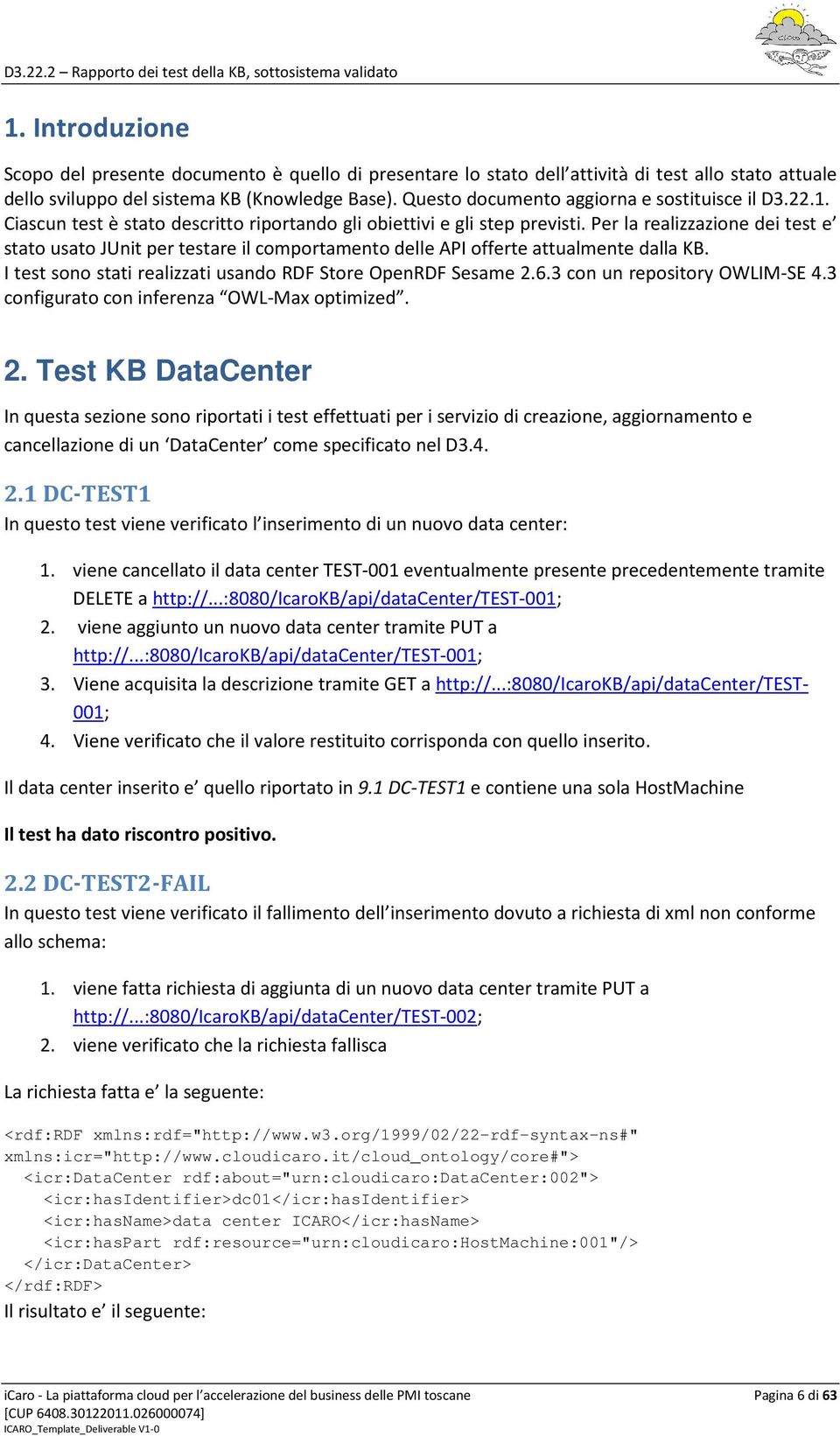 Per la realizzazione dei test e stato usato JUnit per testare il comportamento delle API offerte attualmente dalla KB. I test sono stati realizzati usando RDF Store OpenRDF Sesame 2.6.