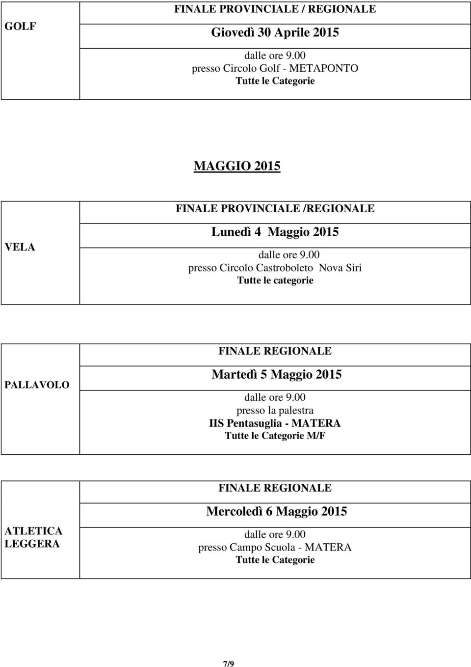 Nova Siri PALLAVOLO Martedì 5 Maggio 2015 presso la palestra IIS Pentasuglia