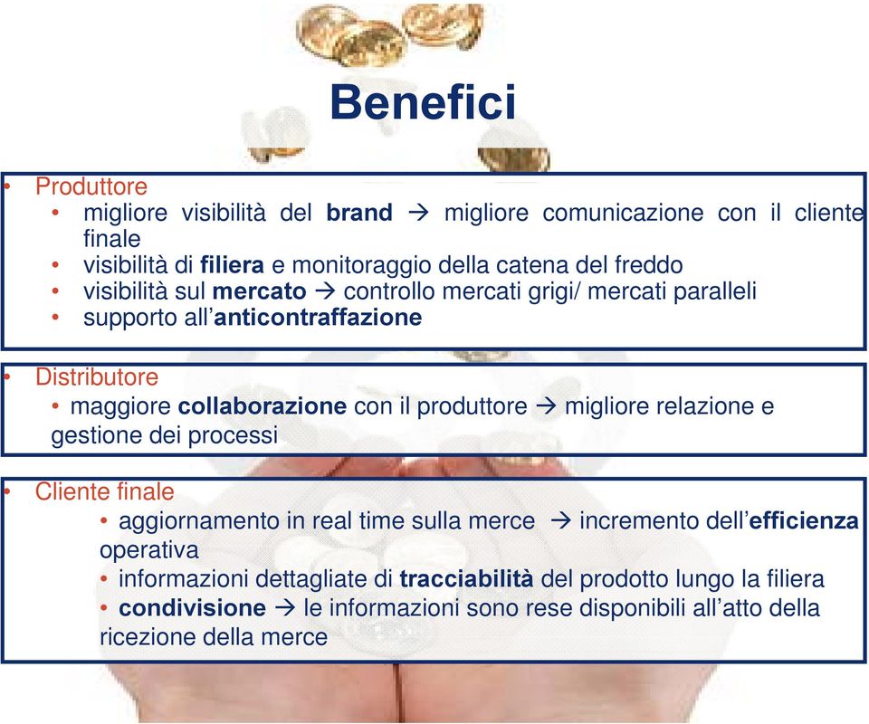 produttore migliore relazione e gestione dei processi Cliente finale aggiornamento in real time sulla merce incremento dell efficienza operativa