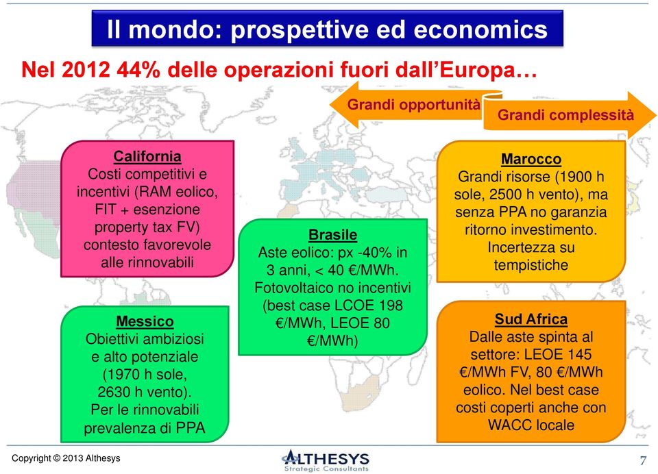 Per le rinnovabili prevalenza di PPA Brasile Aste eolico: px -40% in 3 anni, < 40 /MWh.