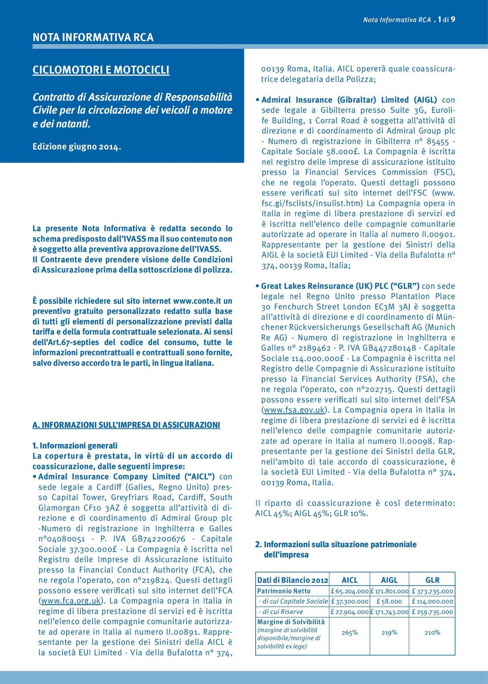 Il Contraente deve prendere visione delle Condizioni di Assicurazione prima della sottoscrizione di polizza. È possibile richiedere sul sito internet www.conte.