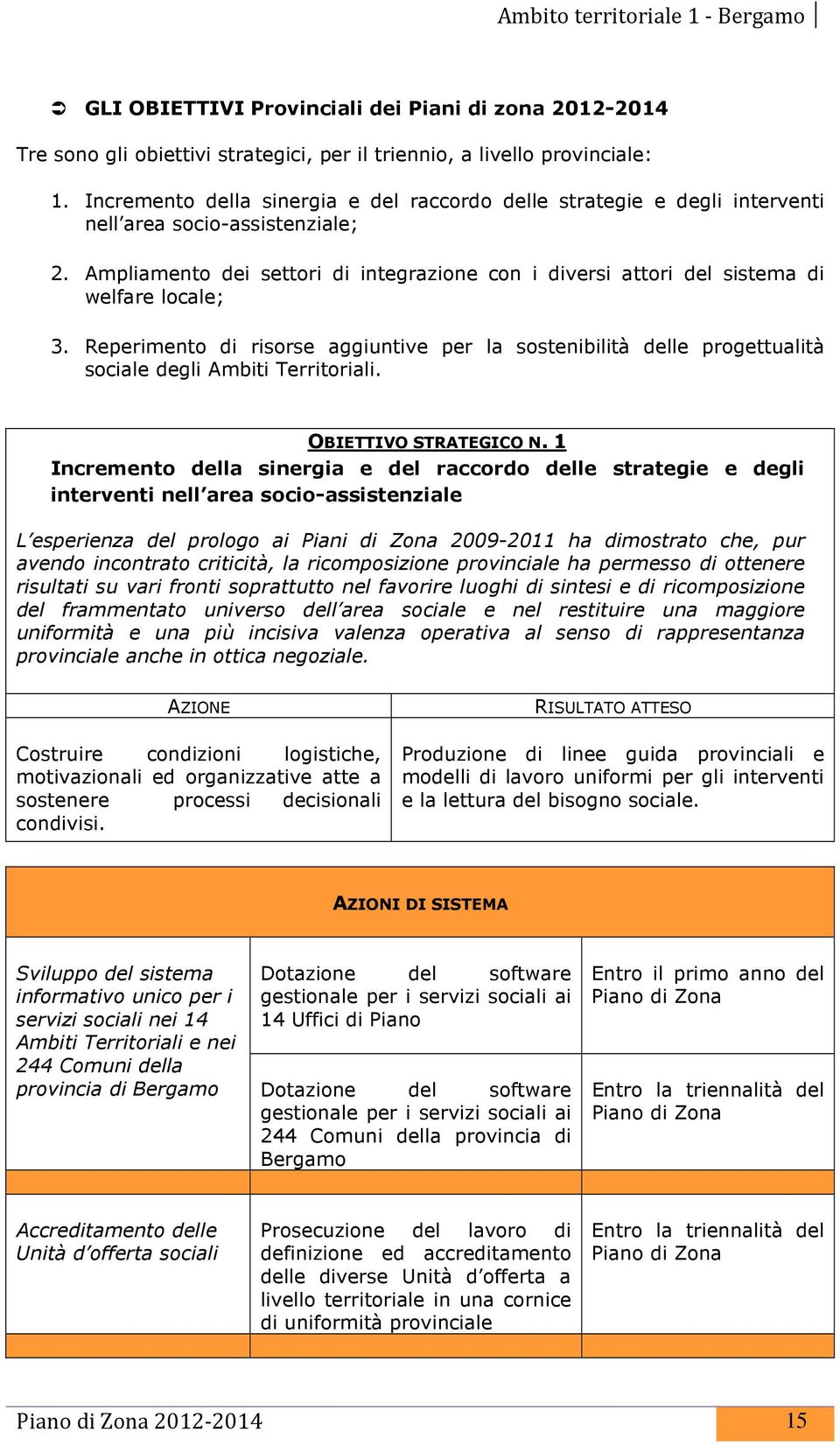 Ampliamento dei settori di integrazione con i diversi attori del sistema di welfare locale; 3.