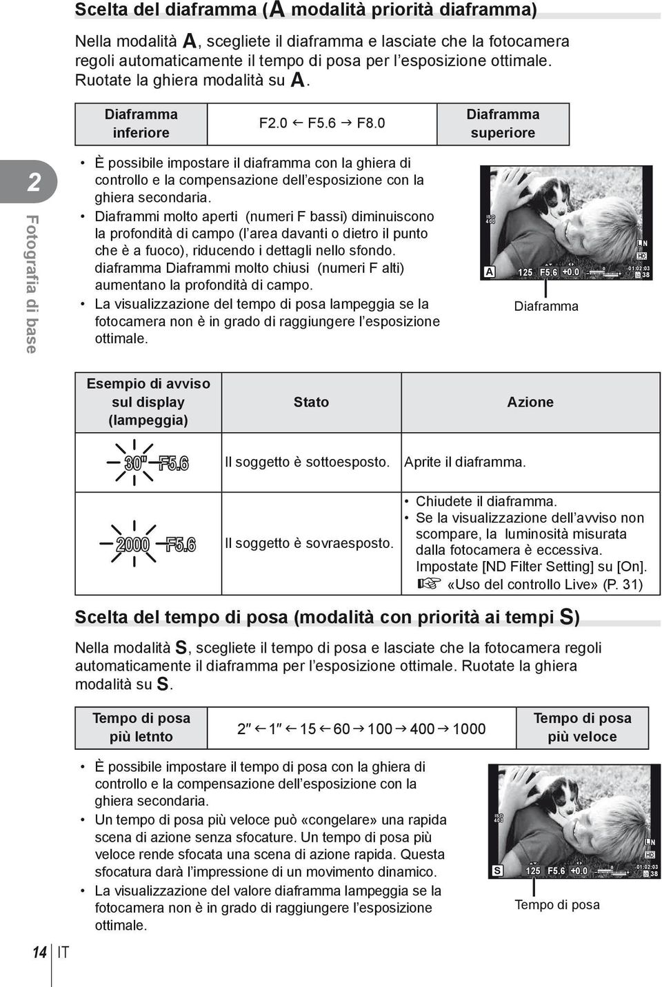 0 Diaframma superiore 2 Fotografia di base È possibile impostare il diaframma con la ghiera di controllo e la compensazione dell esposizione con la ghiera secondaria.