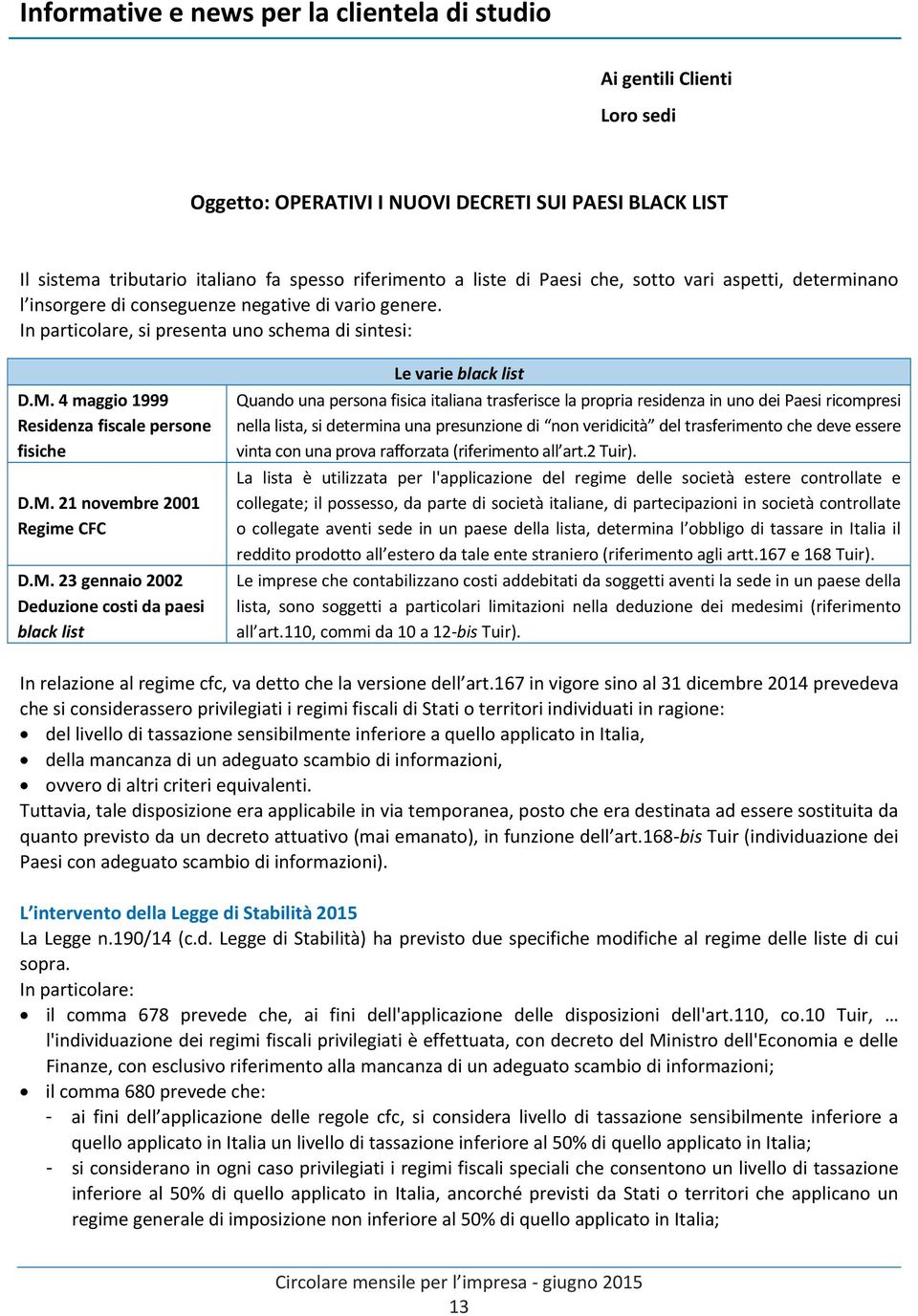 4 maggio 1999 Residenza fiscale persone fisiche D.M.