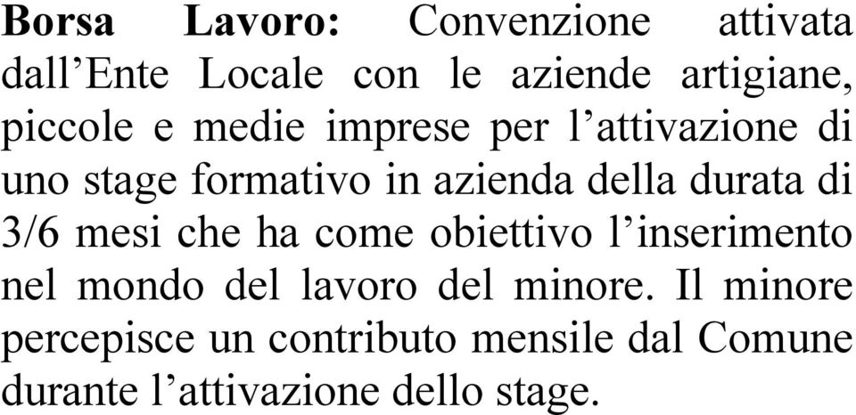 durata di 3/6 mesi che ha come obiettivo l inserimento nel mondo del lavoro del