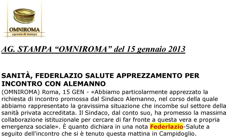 che incombe sul settore della sanità privata accreditata.