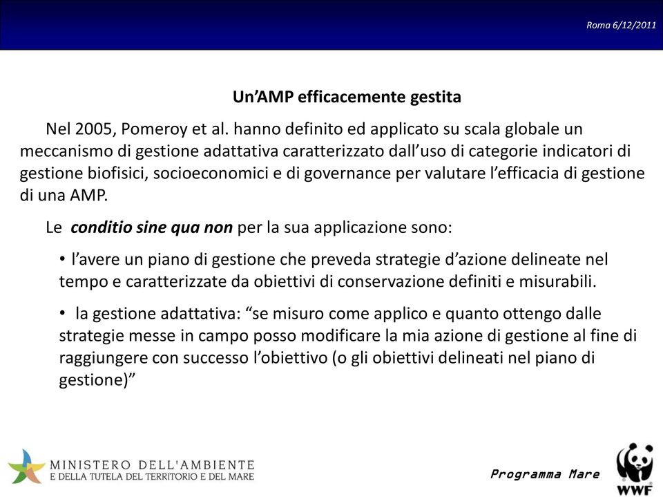 governance per valutare l efficacia di gestione di una AMP.