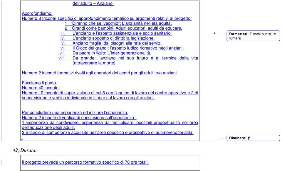 Anziano fragile: dai bisogni alla rete dei servizi. vi. Il Gioco dei grandi: l aspetto ludico ricreativo negli anziani. vii. viii. Da padre in figlio: L inter-generazionalità.