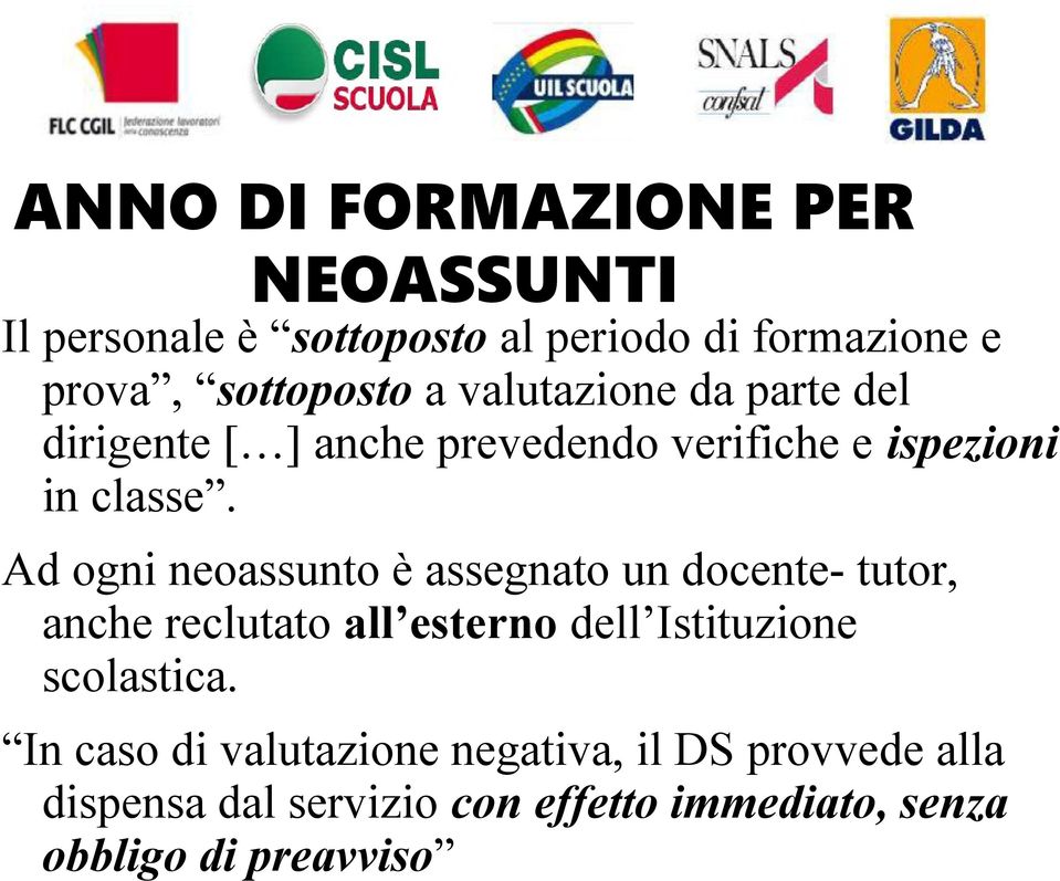 Ad ogni neoassunto è assegnato un docente- tutor, anche reclutato all esterno dell Istituzione scolastica.