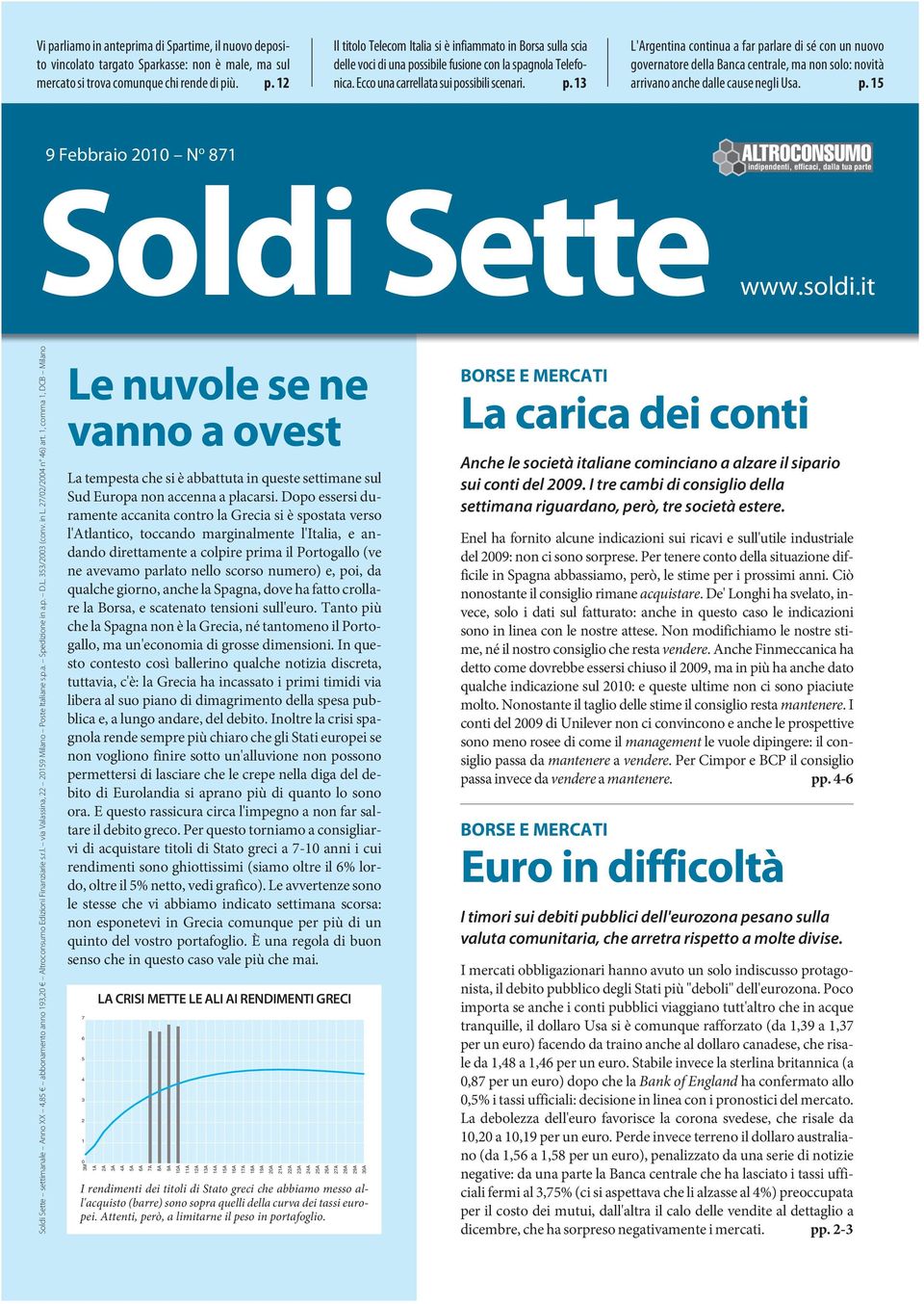 soldi.it indipendenti, efficaci, dalla tua parte Soldi Sette settimanale Anno XX 4,85 abbonamento anno 193,20 Altroconsumo Edizioni Finanziarie s.r.l. via Valassina, 22 20159 Milano Poste Italiane s.